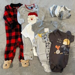 EUC 0-3M Baby Bundle in Woodland Prints - Burt’s Bees, Carter’s, Gerber, GoodLad